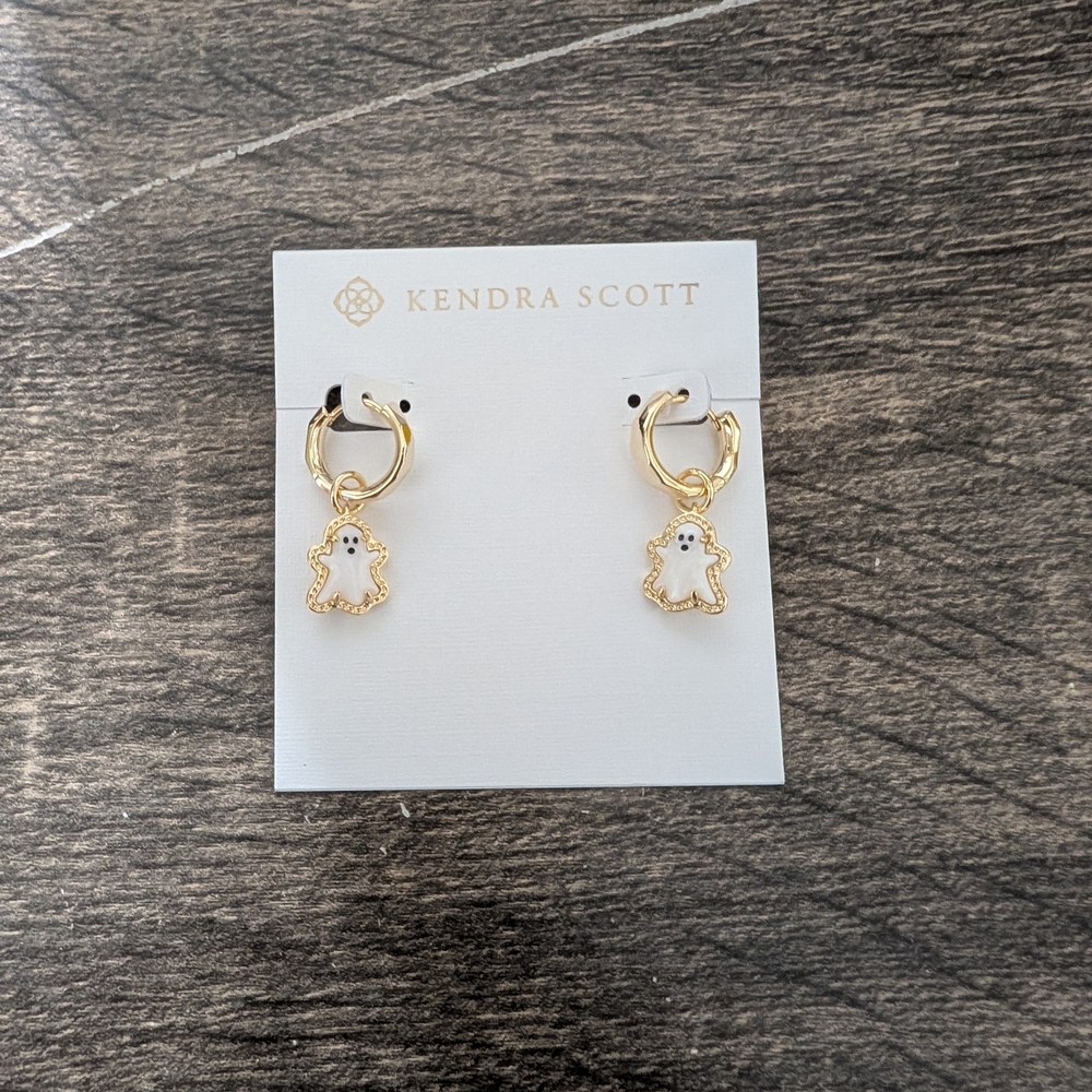 Kendra Scott Gold and White Ghost Hoop Earrings